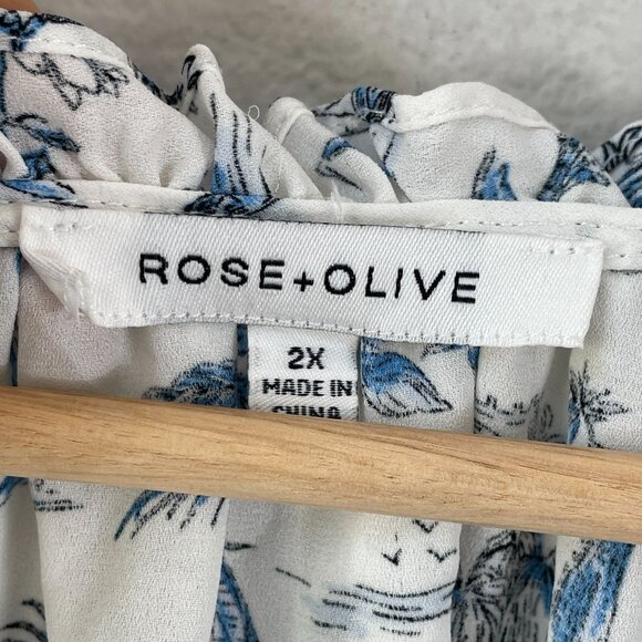 Rose + Olive Womens Plus 2X Floral Monkey Birds Print Blouse Ruffle Sleeve Top - Picture 4 of 13